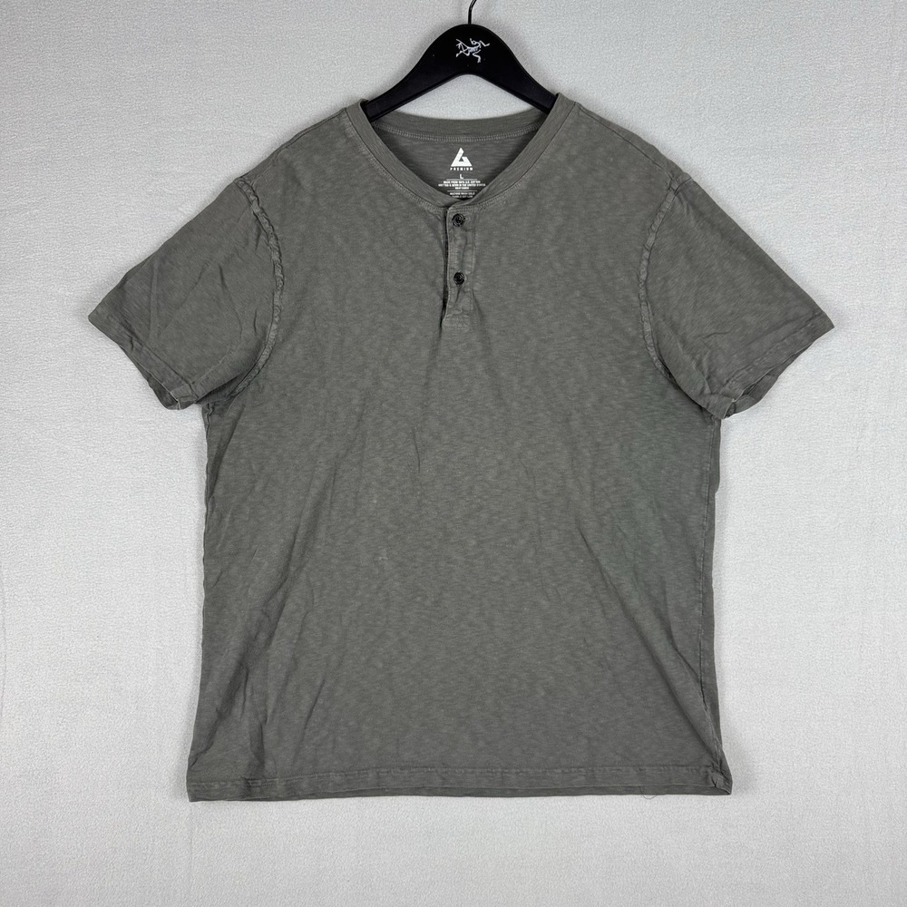 American Giant Shirt Henley Cotton Short Sleeve T-Shirt Mens Large Smoky Green